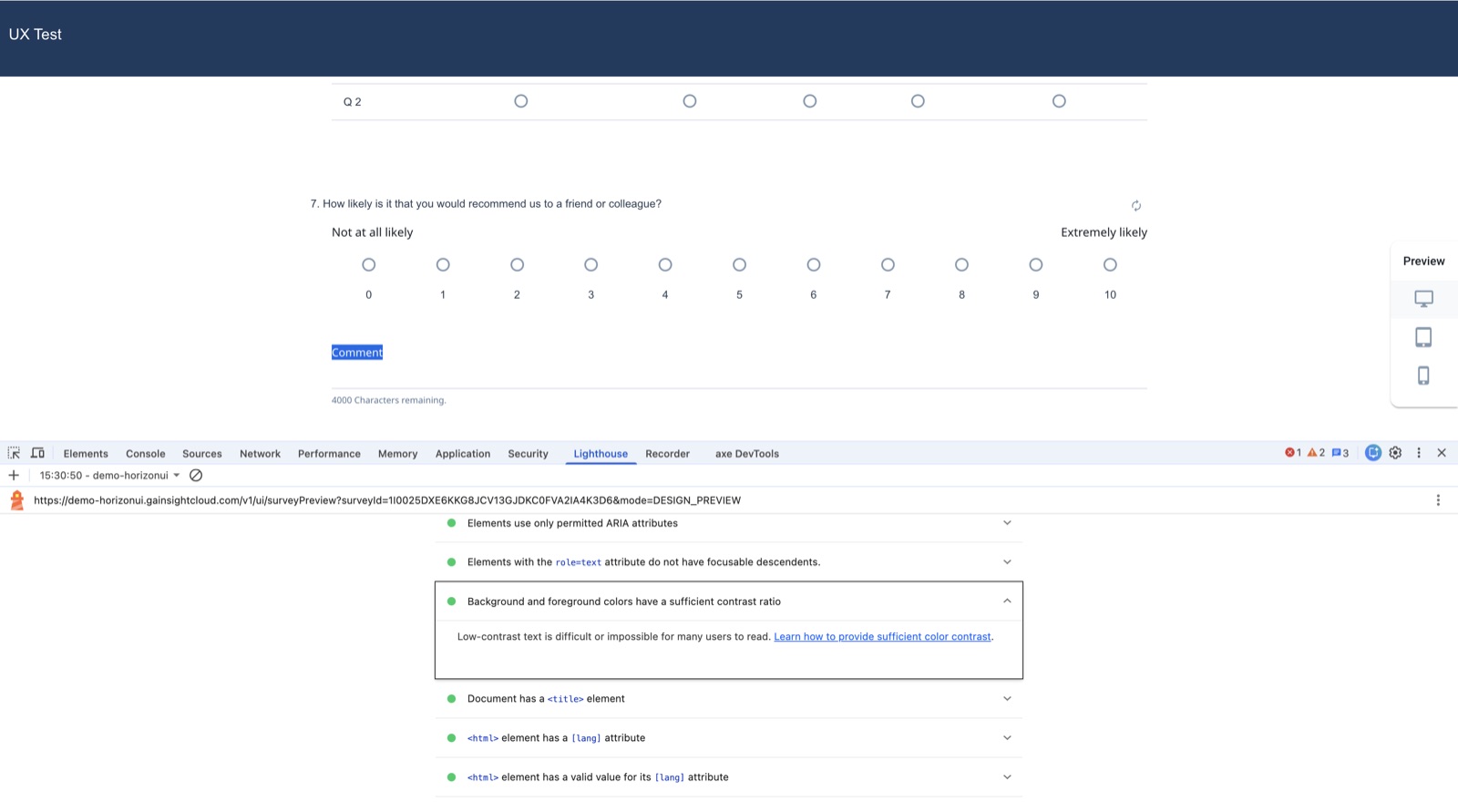Internal AI-assisted plug-in scanning markup and flagging accessibility violations during development.