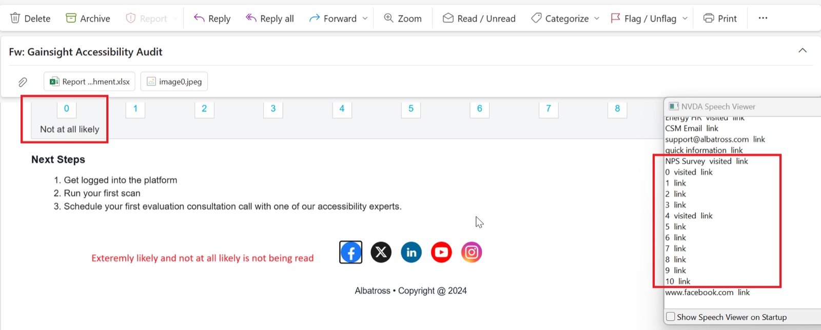 Example of vague link text that gives no context out of order, such as repeated generic labels.