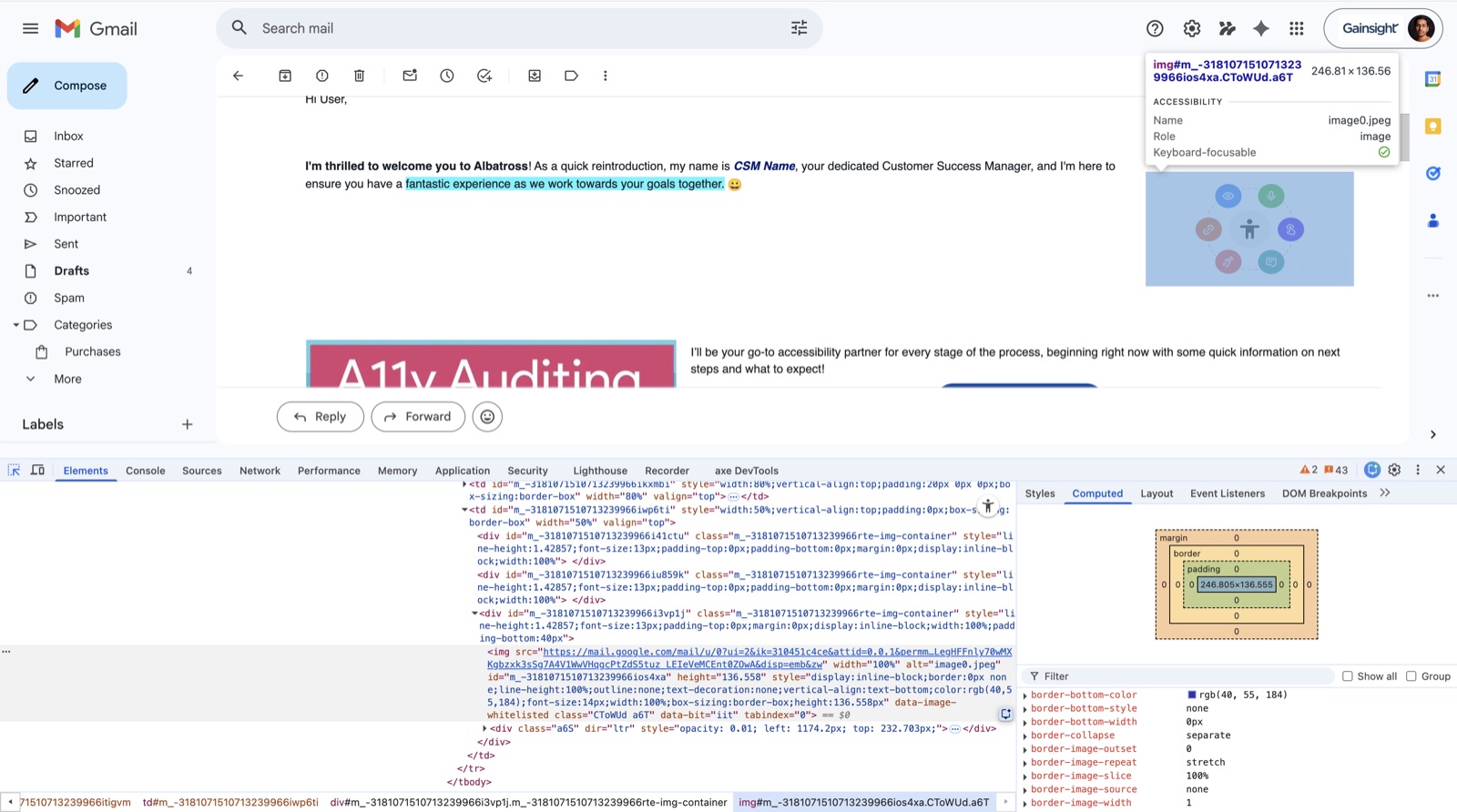 Audit view of a form where inputs are not programmatically labeled, flagged as missing accessible names.